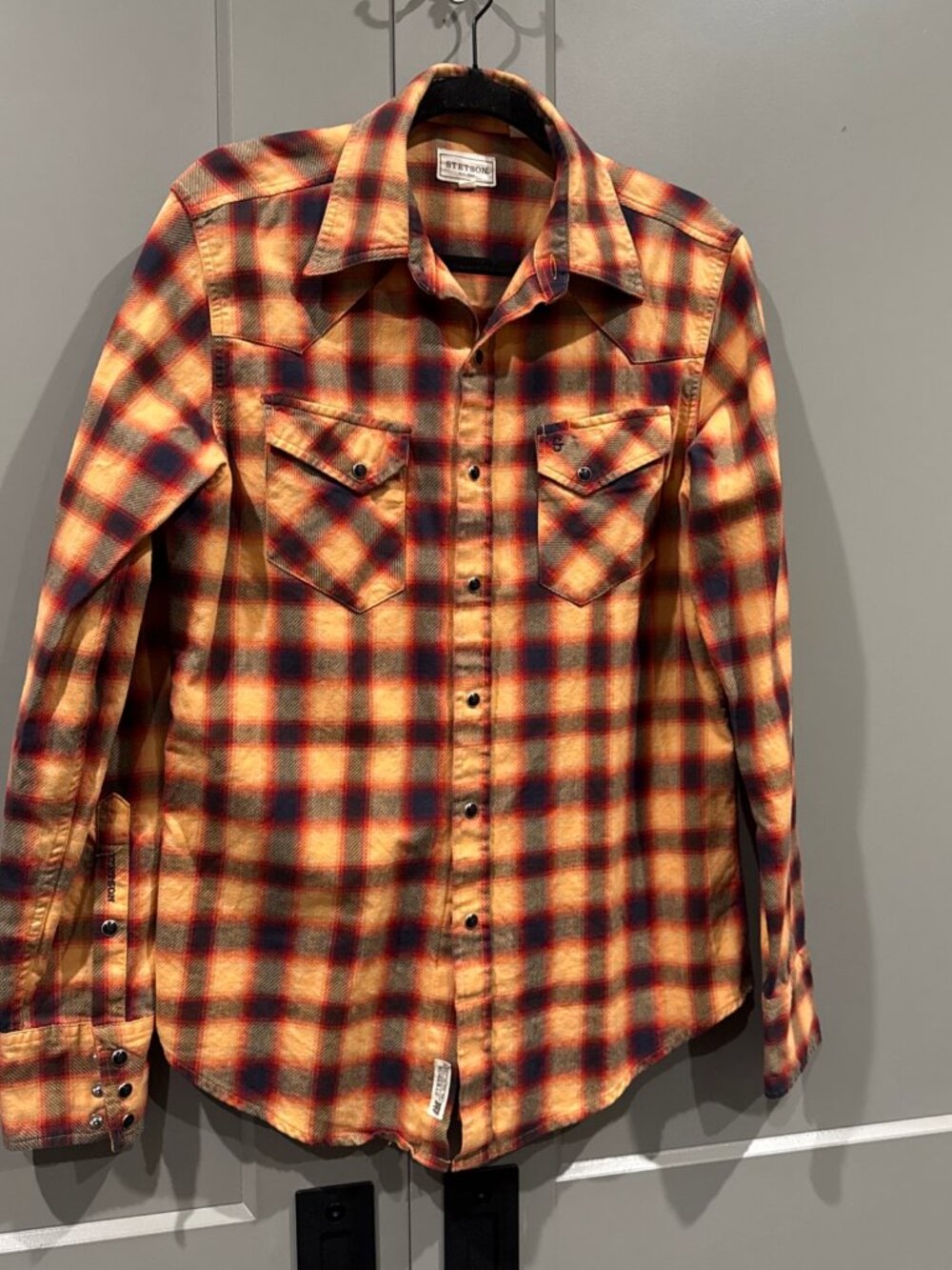 Stetson Pearl Snap Western Long Sleeve Shirt Women’s Size Medium Rust Gray